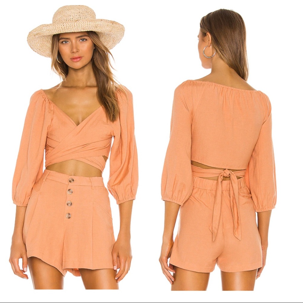 L space Penelope linen toasted crop wrap top